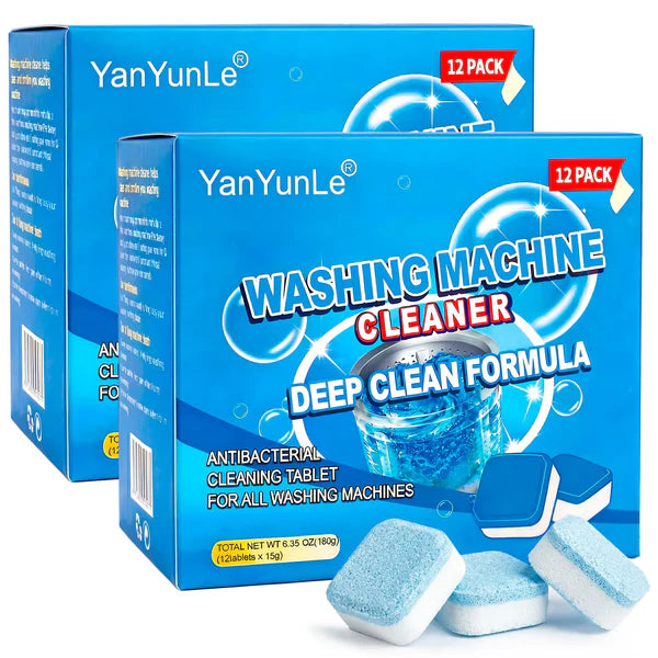 YanYunLe Washing Machine Cleaner Tablets – 12-Pack (180g), Deep Clean Formula, Antibacterial, Removes Odors & Residue, Fits All Washing Machines