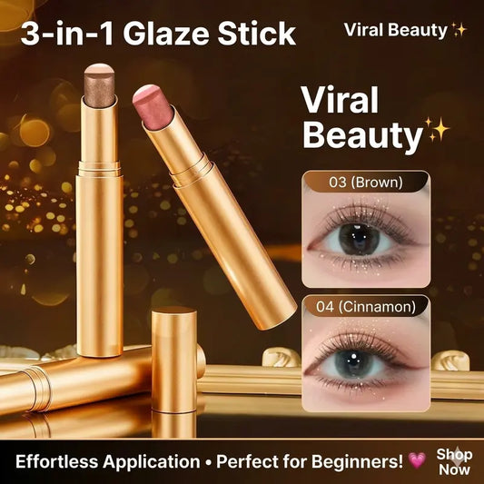 Viral Beauty 3-in-1 Glaze Eyeshadow Stick — Waterproof Shimmer, 4 Shades
