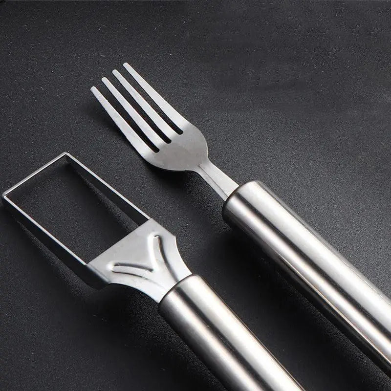 2-in-1 Watermelon Fork Slicer Cutter – 2-Pack Stainless Steel, Cuts Perfect Cubes in 4 Steps, Portable for Camping Picnics & Home Use