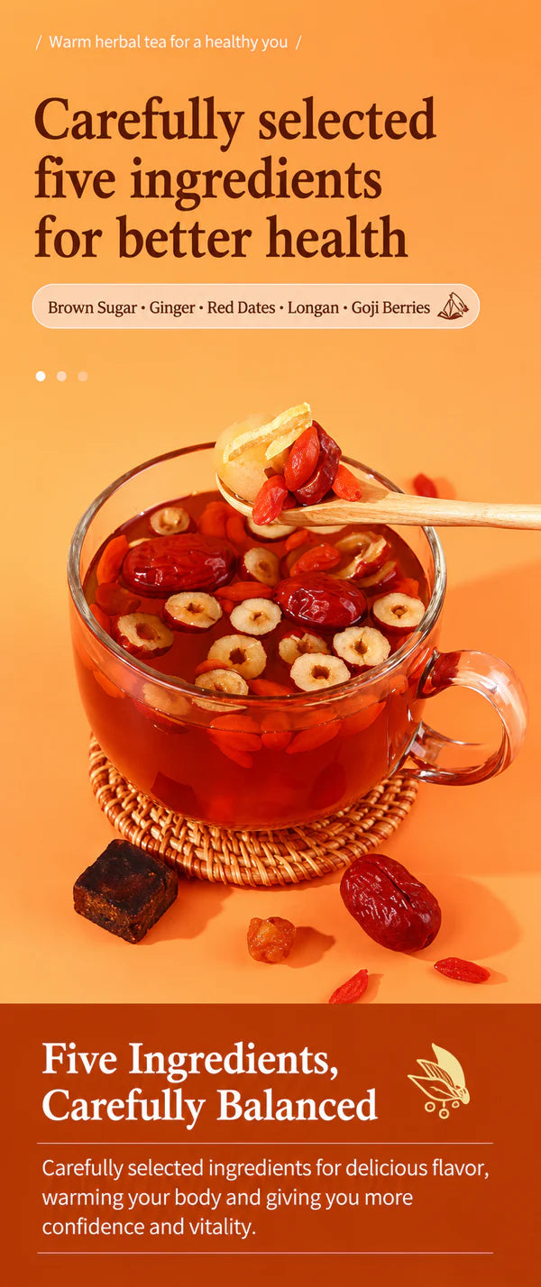 JUGUANGDE Brown Sugar Ginger & Jujube Tea – 180g, No Boiling Needed, 5 Natural Ingredients, Caffeine-Free, 1M+ Sold