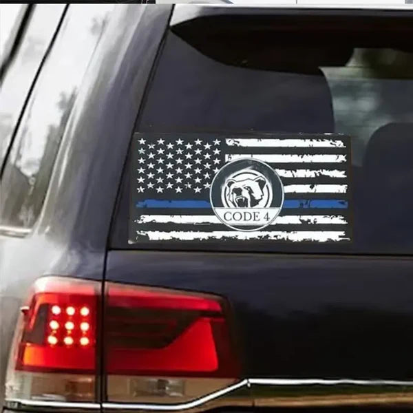 CODE 4 Thin Blue Line Flag Sticker – 9×5 Inch Weatherproof Vinyl Decal, Back the Blue Police Support, Car Laptop Helmet, Made in USA