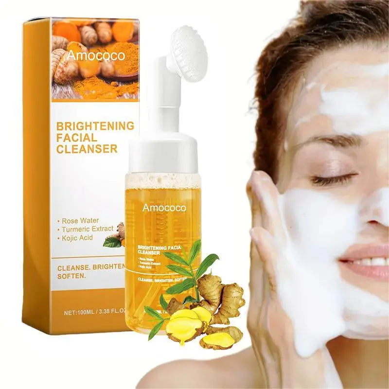 Amococo Turmeric Brightening Mousse Foam Facial Cleanser – Deep Cleansing for Oily Skin