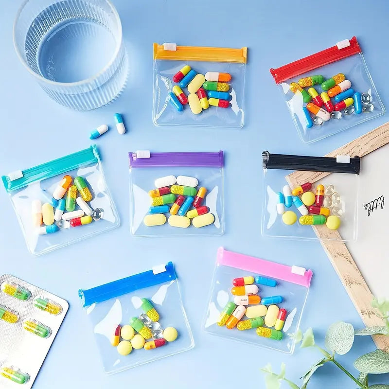 Clear Zipper Pill Storage Bag 7PCS – Reusable Portable Pill Organizer for Travel & Home, Medicine & Supplement Pouches