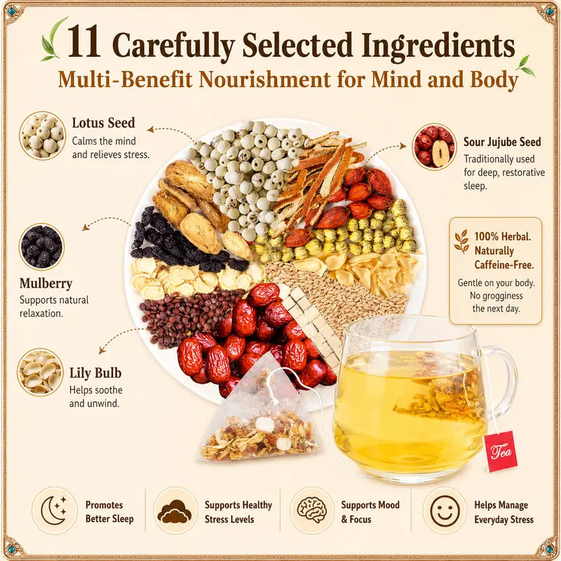 Treecode Zaoren Lianzi Goodnight Tea – Melatonin-Free Deep Sleep Herbal Tea, 11 Natural Herbs, Caffeine-Free (30/60 Ct)