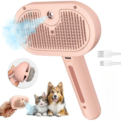 3-in-1 Steam Pet Brush – Self-Cleaning Grooming Comb for Dogs & Cats (White)