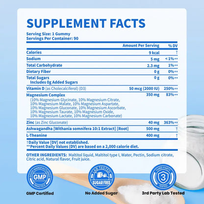 VEV DeepCalm 14-in-1 Magnesium Complex Gummies – Glycinate, D3, Ashwagandha, L-Theanine & Zinc, 90 Count, Sugar-Free, Vegan