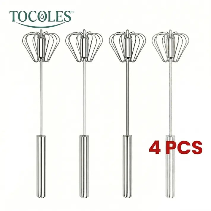 TOCOLES Semi-Automatic Stainless Steel Whisk – Hand-Push Rotary Egg Beater, Food-Grade Rust-Resistant, Riveted Construction, Easy to Clean, for Eggs Coffee & Cream