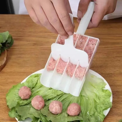 Meatball Maker with Cutting Spade – 4-Grid One-Press Shaper, Food Grade, DIY Meatballs Fish Balls Shrimp Patties Veggie Strips