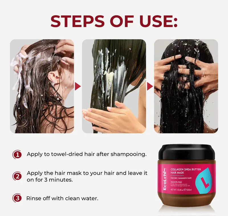 EcoLchi Moisture Collagen Shea Butter Hair Mask - sulfate-free, phosphate-free, color safe
