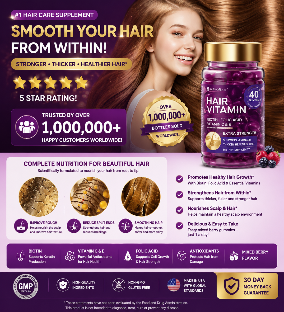BARUBT Hair Vitamin Oil Capsules – 40 Capsules, Moroccan Oil, Jojoba Oil, Keratin, Vitamins A C E & Pro-B5, Repairs Dry Damaged Frizzy Hair