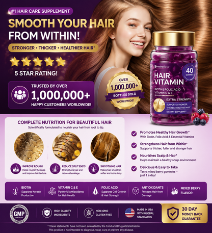 BARUBT Hair Vitamin Oil Capsules – 40 Capsules, Moroccan Oil, Jojoba Oil, Keratin, Vitamins A C E & Pro-B5, Repairs Dry Damaged Frizzy Hair