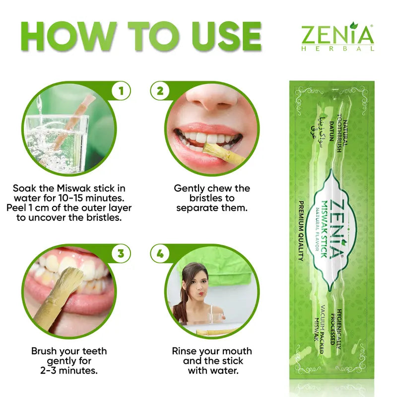 Zenia Miswak Natural Toothbrush Stick – 100% Pure Sewak Datun, Whitens Teeth, Freshens Breath & Boosts Oral Health