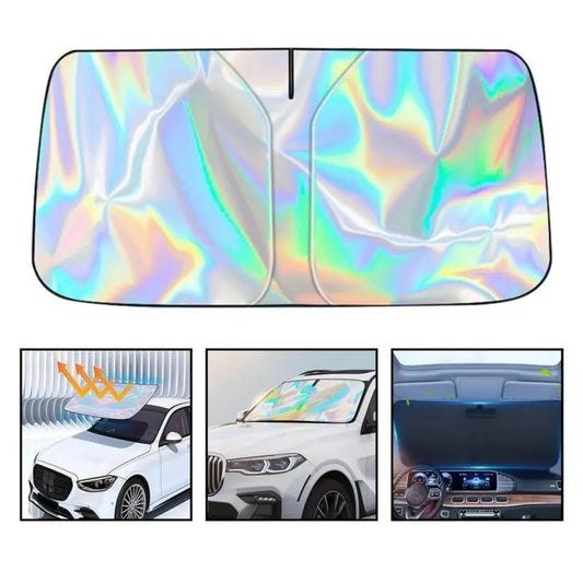 2PCS Holographic Car Windshield Sunshade – 99% UV Block, Triple-Layer Heat Shield, Foldable, Universal Fit for Cars SUVs Trucks