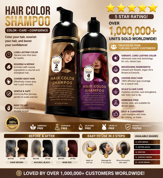 Amococo Hair Color Shampoo – 3-in-1 Quick Hair Dye with Plant Extracts, Fruity Aroma, Long-Lasting Color 500ml