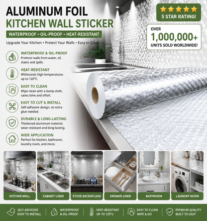 Aluminum Foil Kitchen Wallpaper – Self-Adhesive Oil-Proof Backsplash Contact Paper, Waterproof Heat-Resistant Cabinet Liner, 15.7×118 Inches, Cube Texture Silver