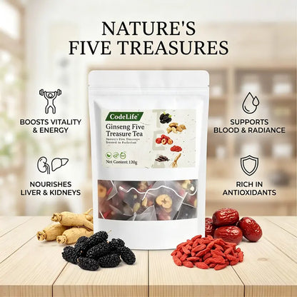 Ginseng Five Treasure Tea – Red Date Wolfberry Herbal Health Tea for Men (120g)