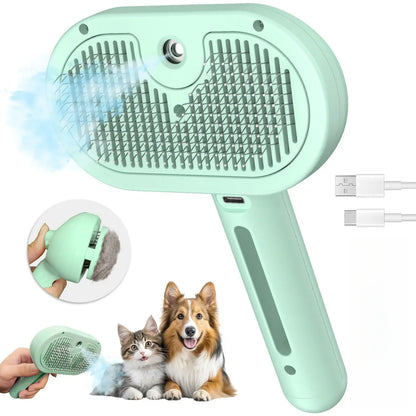3-in-1 Steam Pet Brush – Self-Cleaning Grooming Comb for Dogs & Cats (White)