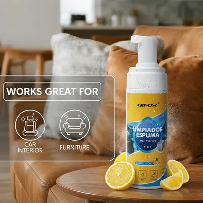 QIFOR Multi-Purpose Foam Cleaner – Heavy-Duty Grease & Stain Remover, Fresh Lemon Scent, Safe on Marble Car Bathroom Aluminum