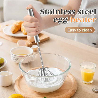 TOCOLES Semi-Automatic Stainless Steel Whisk – Hand-Push Rotary Egg Beater, Food-Grade Rust-Resistant, Riveted Construction, Easy to Clean, for Eggs Coffee & Cream