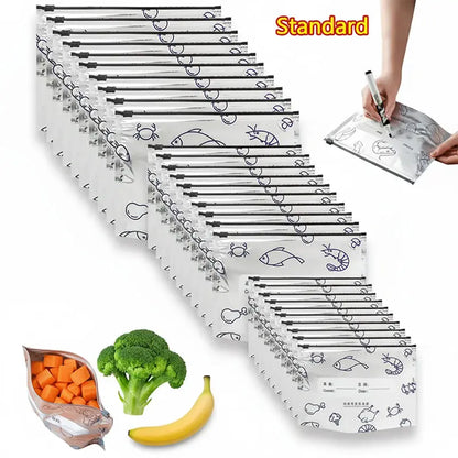 Reusable Aluminum Foil Upright Storage Bags – Thickened, Zipper Lock, Writable Label, Washable, Freezer Safe for Vegetables Fruits Meat