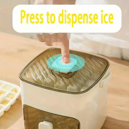 Ice Cube Maker with Storage Drawer – 48 Cubes Per Batch, One-Press Dispense, Double-Layer Silicone Tray, BPA-Free, Portable with Handle