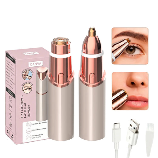 OANVA 2 in 1 facial & eyebrow hair trimmer for Women, Rechargeable Face Razor, Lip & Peach Fuzz Remover, Precision Eyebrow Shaper, Portable Painless Hair Removal Tool.SummerWins  DealsForYouDays,father'sdaygifts,summerhairstyles