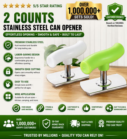 2PCS Stainless Steel Jar Opener – Adjustable, Smooth Edge, Ergonomic Handle, Easy Open Mason Jars & Cans, White + Green