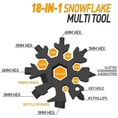18-in-1 Snowflake Multi-Tool – Stainless Steel Portable Wrench Screwdriver & Bottle Opener, 2.3oz, Keychain Carabiner, Perfect Survival Gadget & Gift