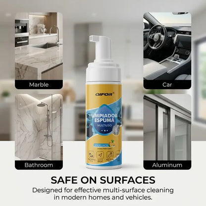 QIFOR Multi-Purpose Foam Cleaner – Heavy-Duty Grease & Stain Remover, Fresh Lemon Scent, Safe on Marble Car Bathroom Aluminum