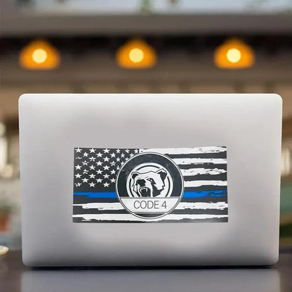 CODE 4 Thin Blue Line Flag Sticker – 9×5 Inch Weatherproof Vinyl Decal, Back the Blue Police Support, Car Laptop Helmet, Made in USA