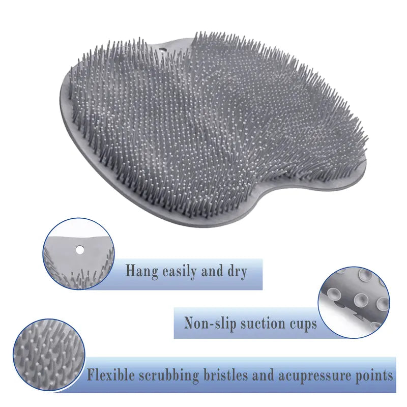 Silicone Shower Foot Scrubber Mat – Exfoliating Body Brush with Non-Slip Suction Cups, Wall-Mountable