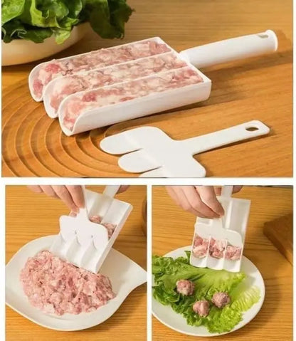 Meatball Maker with Cutting Spade – 4-Grid One-Press Shaper, Food Grade, DIY Meatballs Fish Balls Shrimp Patties Veggie Strips