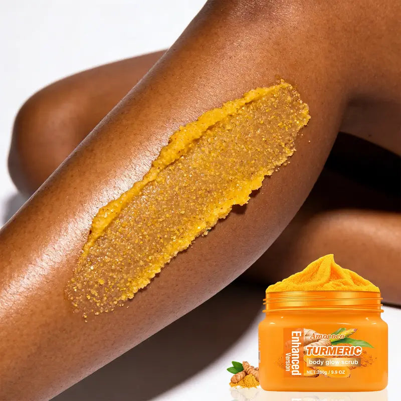 Amococo Turmeric Body Glow Scrub – Deep Exfoliate, Brighten & Moisturize, 9.9 oz / 280g