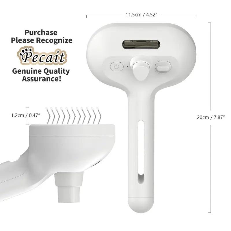 3-in-1 Steam Pet Brush – Self-Cleaning Grooming Comb for Dogs & Cats (White)