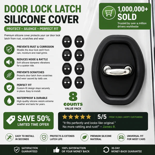Car Door Lock Latch Silicone Cover – 8-Pack, Prevents Rust & Rattling, Anti-Dust Waterproof, Universal Fit for Most Cars, Tool-Free Install