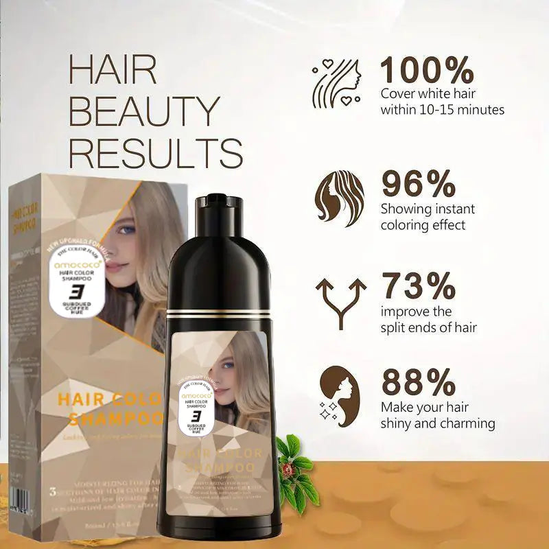 Amococo Hair Color Shampoo – 3-in-1 Quick Hair Dye with Plant Extracts, Fruity Aroma, Long-Lasting Color 500ml