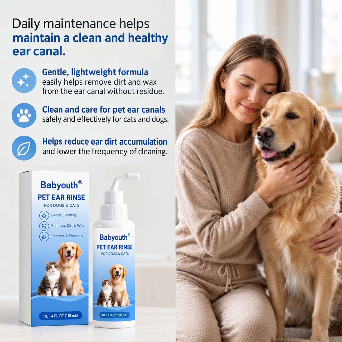 Pet Ear Cleaning Solution | Gentle Cleanser for Cats & Dogs