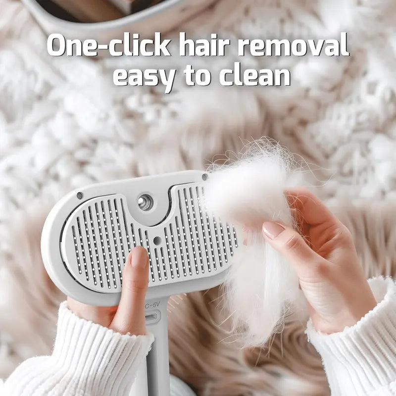 3-in-1 Steam Pet Brush – Self-Cleaning Grooming Comb for Dogs & Cats (White)