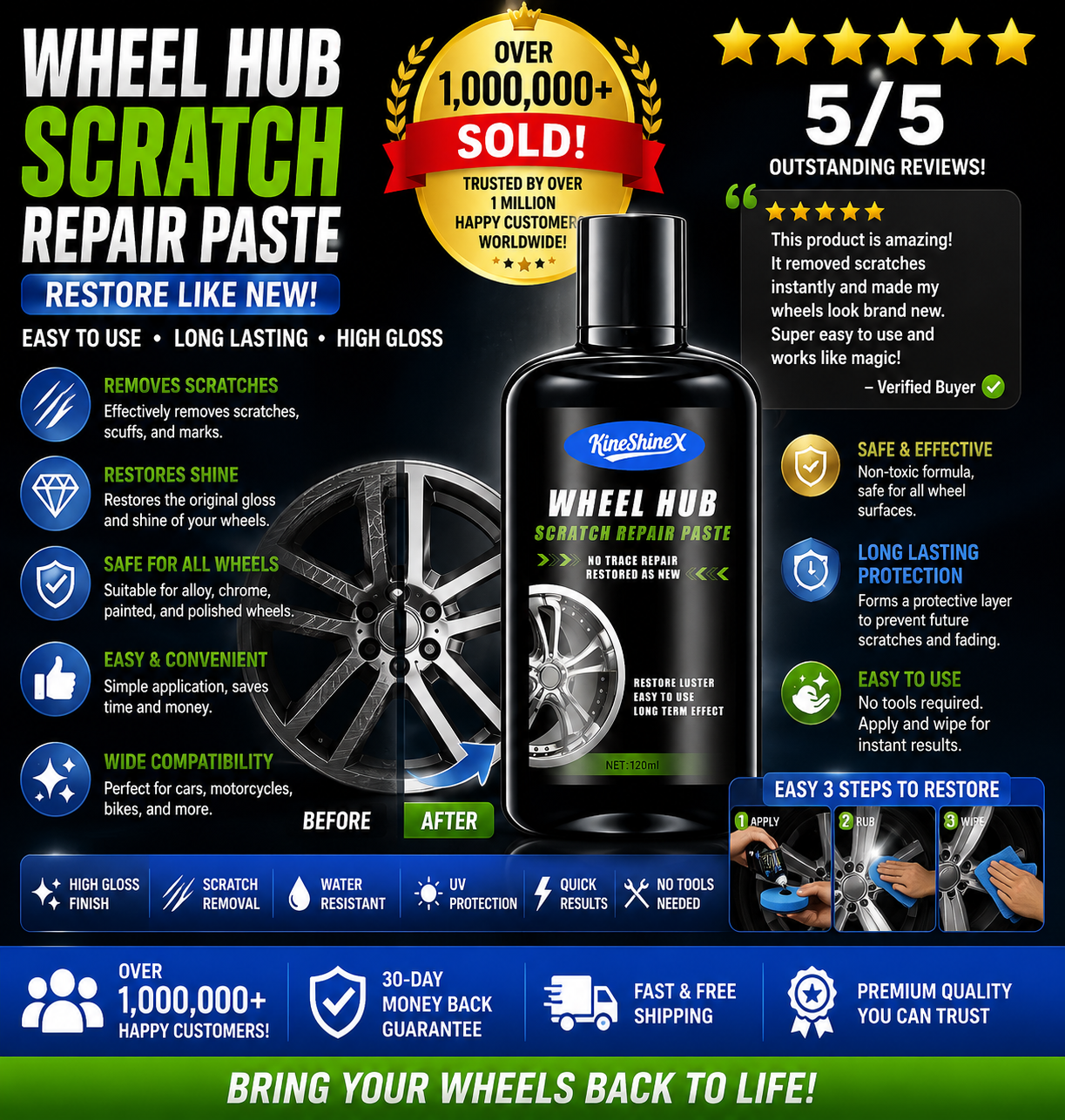 KineShinex Wheel Hub Scratch Repair Paste 120ml — No Trace Repair, Restore Like New