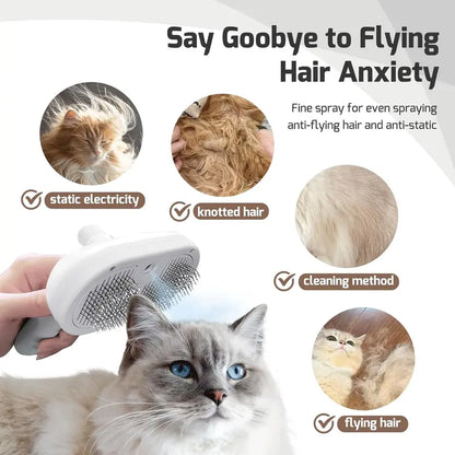 3-in-1 Steam Pet Brush – Self-Cleaning Grooming Comb for Dogs & Cats (White)