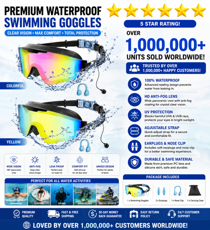 Outly 2-Pack Swim Goggles with Earplugs – Anti-Fog, UV Protection, 180° Wide View for Adults & Kids (Ages 4-12)