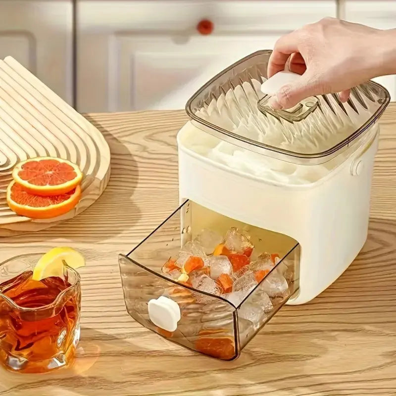 Ice Cube Maker with Storage Drawer – 48 Cubes Per Batch, One-Press Dispense, Double-Layer Silicone Tray, BPA-Free, Portable with Handle