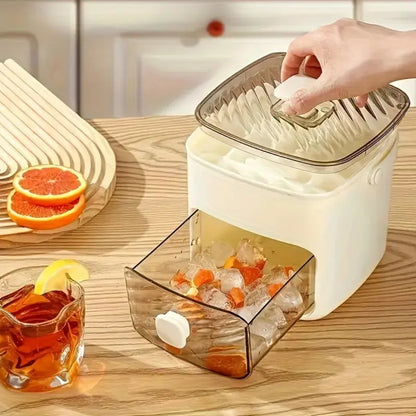 Ice Cube Maker with Storage Drawer – 48 Cubes Per Batch, One-Press Dispense, Double-Layer Silicone Tray, BPA-Free, Portable with Handle
