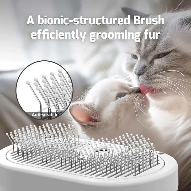 3-in-1 Steam Pet Brush – Self-Cleaning Grooming Comb for Dogs & Cats (White)