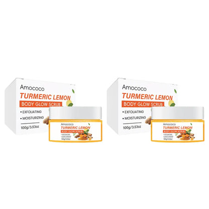 Amococo Turmeric Body Glow Scrub – Deep Exfoliate, Brighten & Moisturize, 9.9 oz / 280g