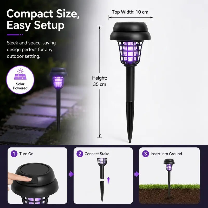 Solar Mosquito Zapper Garden Stake Light – 2-in-1 UV Insect Killer & Warm LED Pathway Lamp, IP65 Waterproof, Auto Dusk-to-Dawn