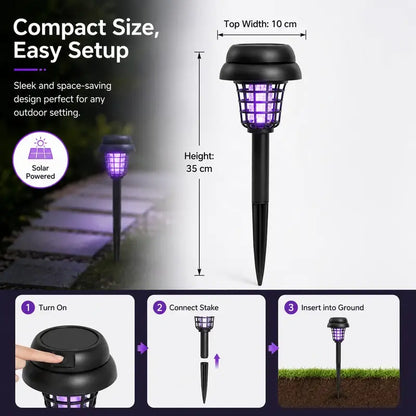 Solar Mosquito Zapper Garden Stake Light – 2-in-1 UV Insect Killer & Warm LED Pathway Lamp, IP65 Waterproof, Auto Dusk-to-Dawn