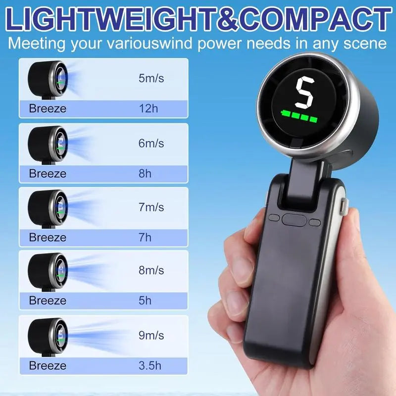 Portable Handheld Turbo Fan — 5-Speed, 4000mAh, 10H Battery Life, 3-in-1