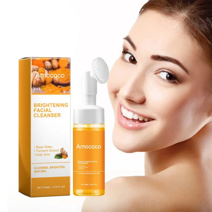 Amococo Turmeric Brightening Mousse Foam Facial Cleanser – Deep Cleansing for Oily Skin