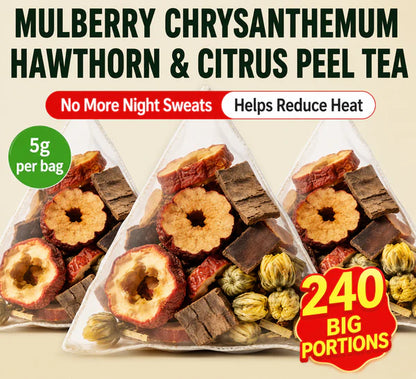 Mulberry Chrysanthemum Hawthorn & Citrus Peel Tea – 240 Pyramid Bags (5g Each), No More Night Sweats, Helps Reduce Heat, 100% Natural Herbal Tea